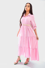 Load image into Gallery viewer, Belted Button Down Tiered Maxi Dress
