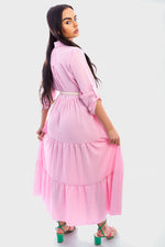 Load image into Gallery viewer, Belted Button Down Tiered Maxi Dress
