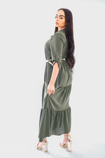 Load image into Gallery viewer, Belted Button Down Tiered Maxi Dress
