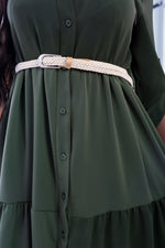 Load image into Gallery viewer, Belted Button Down Tiered Maxi Dress
