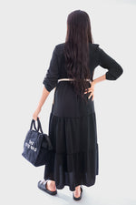 Load image into Gallery viewer, Belted Button Down Tiered Maxi Dress
