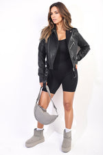 Load image into Gallery viewer, Lapel Faux Leather Biker Jacket
