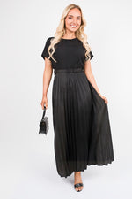 Load image into Gallery viewer, Belted Short Sleeve Pleated Midi Dress
