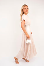 Load image into Gallery viewer, Belted Short Sleeve Pleated Midi Dress
