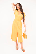 Load image into Gallery viewer, Button Down Cap Sleeve Midi Dress

