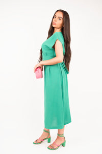 Button Down Cap Sleeve Midi Dress