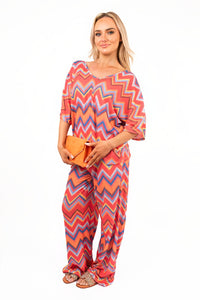 Zigzag Print Top and Wide Leg Trousers Co-ord Set