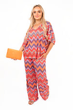 Load image into Gallery viewer, Zigzag Print Top and Wide Leg Trousers Co-ord Set
