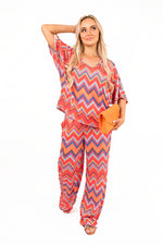 Load image into Gallery viewer, Zigzag Print Top and Wide Leg Trousers Co-ord Set
