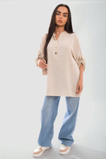 Load image into Gallery viewer, Loose Fit Button Detail Front Folded Long Sleeve Top
