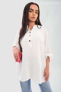 Loose Fit Button Detail Front Folded Long Sleeve Top