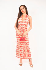 Load image into Gallery viewer, Halter Neck Ruched Abstract Print Midi Dress
