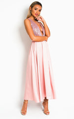 Load image into Gallery viewer, Backless Sequin Midi Dress
