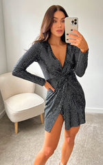 Load image into Gallery viewer, Sequin Wrap Front Dress
