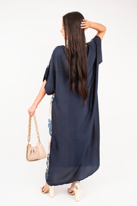 Oversized Batwing Maxi Dress with Tropical Print