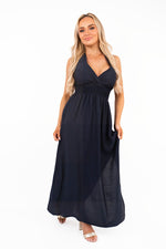 Load image into Gallery viewer, Cross Back Maxi Dress with Ruched Waist
