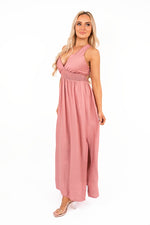 Load image into Gallery viewer, Cross Back Maxi Dress with Ruched Waist
