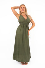 Load image into Gallery viewer, Cross Back Maxi Dress with Ruched Waist
