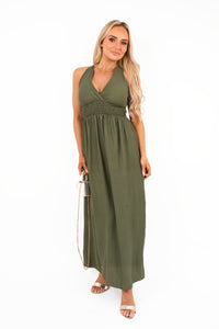 Cross Back Maxi Dress with Ruched Waist