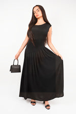 Load image into Gallery viewer, Short Sleeve Pleated Relaxed Maxi Dress

