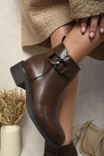 Load image into Gallery viewer, Buckle Side Zipper Closure Ankle Boots
