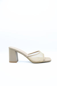 Open Toe Mesh Slip On Block Heels