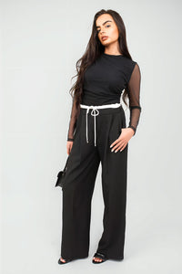 Double Waist Band Drawstring Wide Leg Trousers