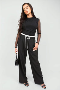 Double Waist Band Drawstring Wide Leg Trousers