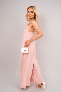 Scoop Neck Wide Leg Sleeveless Jumpsuit with Strap Detail