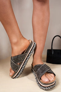 Embellished Cross Strap Platform Sandals