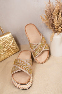 Embellished Cross Strap Platform Sandals