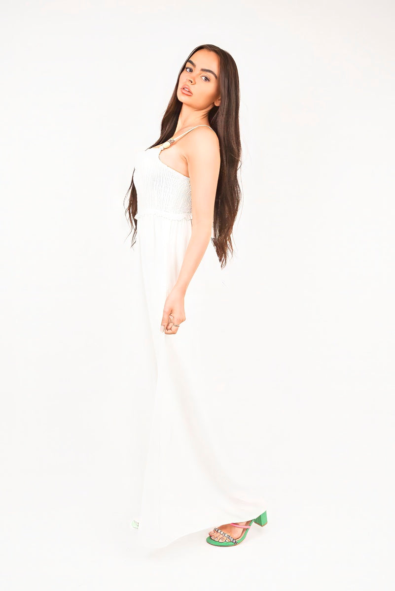 Shirred Bandeau Wide Leg Jumpsuit
