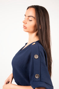 V-Neck Short Sleeve Maxi Dress with Button Detail
