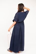 Load image into Gallery viewer, V-Neck Short Sleeve Maxi Dress with Button Detail
