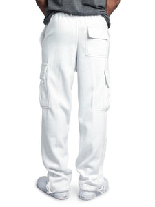 Men's White Multi-pocket Loose Fit Cargo Pants