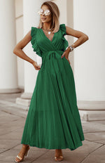 Load image into Gallery viewer, Green Curve Lotus Leaf Sleeve Dress (UK 10-12)
