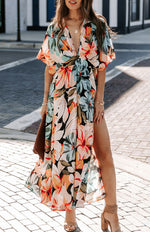 Load image into Gallery viewer, Split Floral Kimono Long Dress
