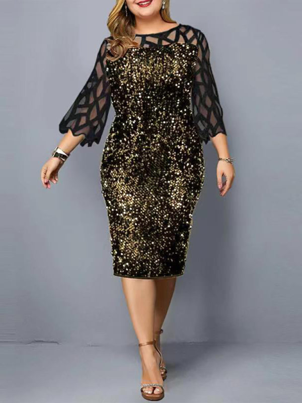 Golden Curve Sequin Design Dress