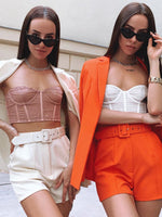 Load image into Gallery viewer, Orange Blazer Top &amp; Short Set
