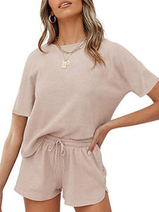 Peach Casual Waffle Two-Piece Set