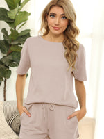 Load image into Gallery viewer, Peach Casual Waffle Two-Piece Set
