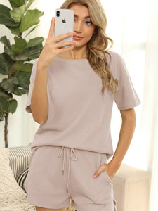 Peach Casual Waffle Two-Piece Set