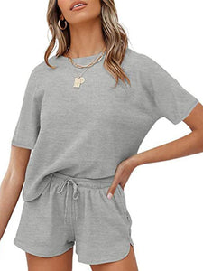 Peach Casual Waffle Two-Piece Set