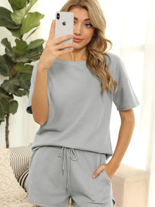 Peach Casual Waffle Two-Piece Set