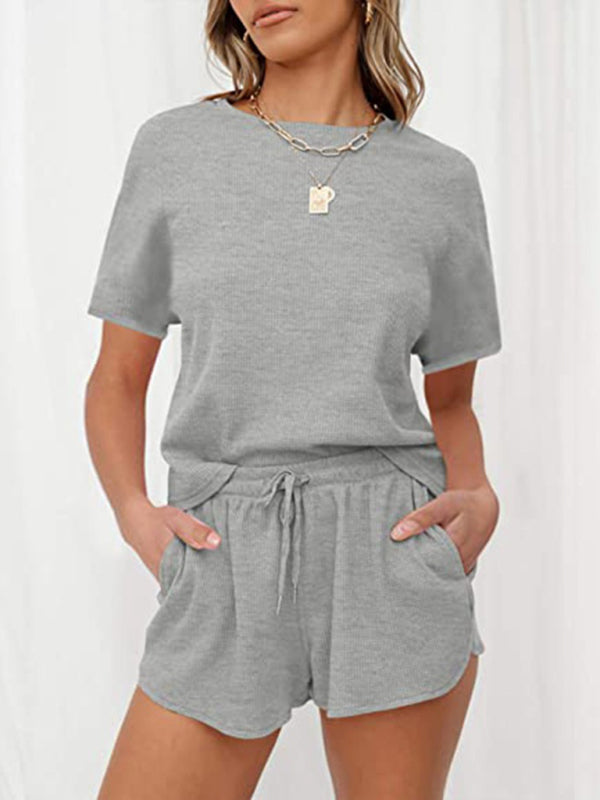 Peach Casual Waffle Two-Piece Set