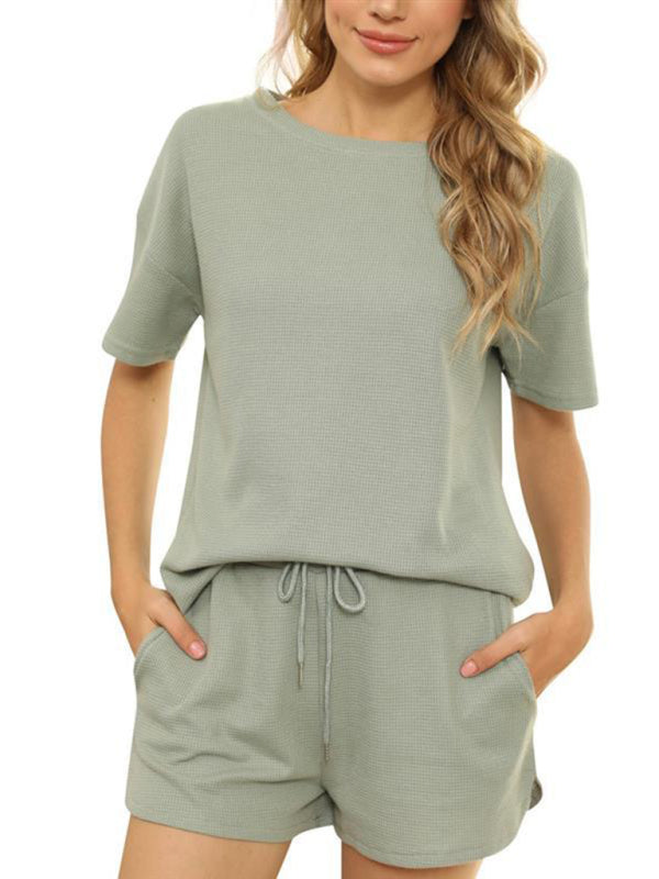 Peach Casual Waffle Two-Piece Set