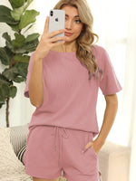 Load image into Gallery viewer, Peach Casual Waffle Two-Piece Set
