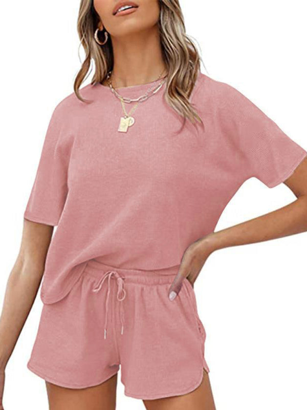 Peach Casual Waffle Two-Piece Set