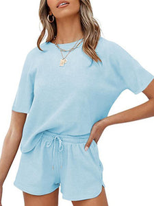 Peach Casual Waffle Two-Piece Set