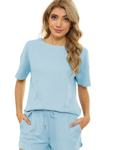 Peach Casual Waffle Two-Piece Set